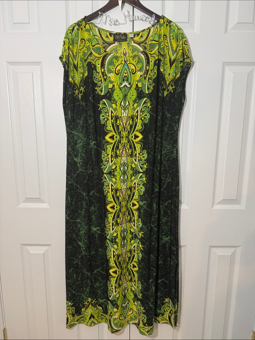 Bob Mackie Wearable Art Paisley Print Maxi Dress Women's 1XP Petite Boho Classic